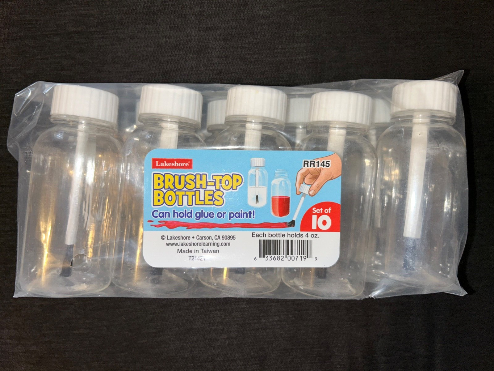 Lakeshore Clear Brush Top  Bottles for glue or paint  10ct