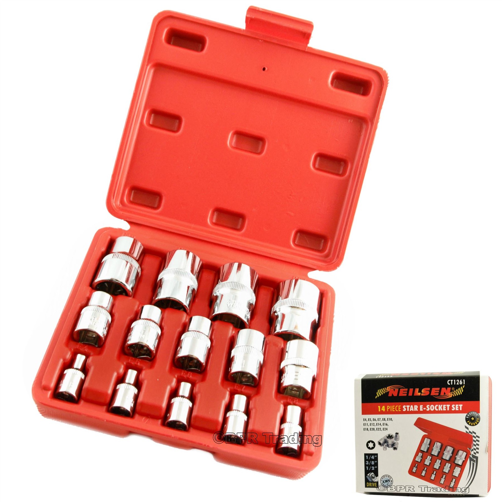 Neilsen 14pc E Torx Socket Set Star Female Sockets  1/4" 3/8" 1/2" CT1261
