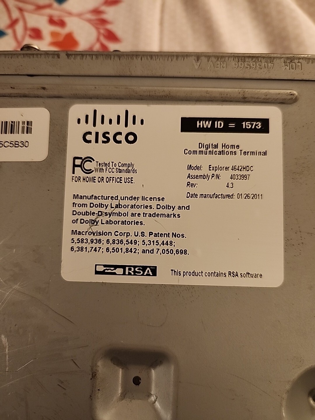 Cisco Explorer 4642HDC HDTV DIGITAL CABLE BOX - TIME WARNER - No Remote