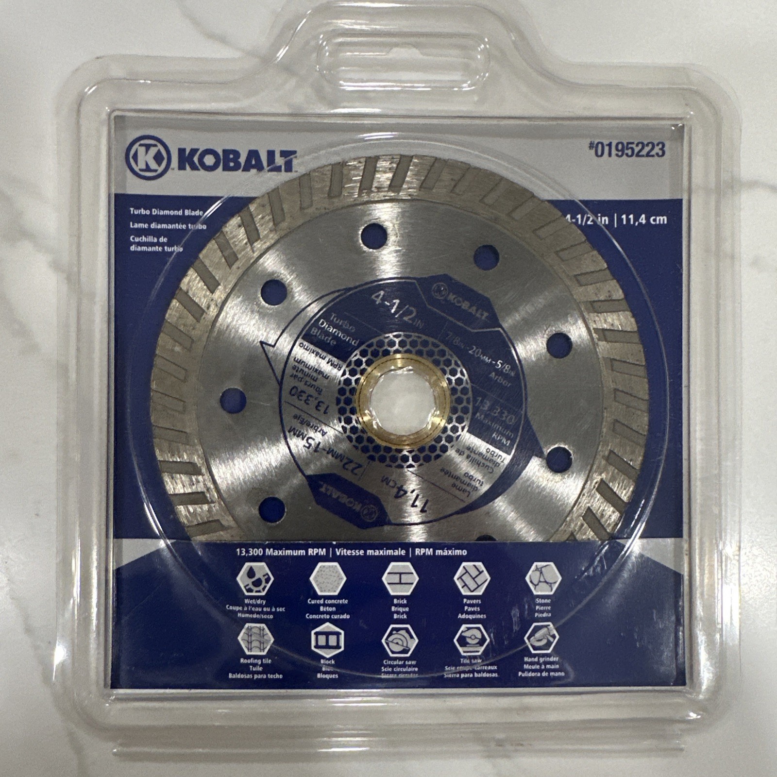 Kobalt 4.5" Turbo Diamond Blade 7/8" 20mm 5/8" 0550656 NEW Sealed