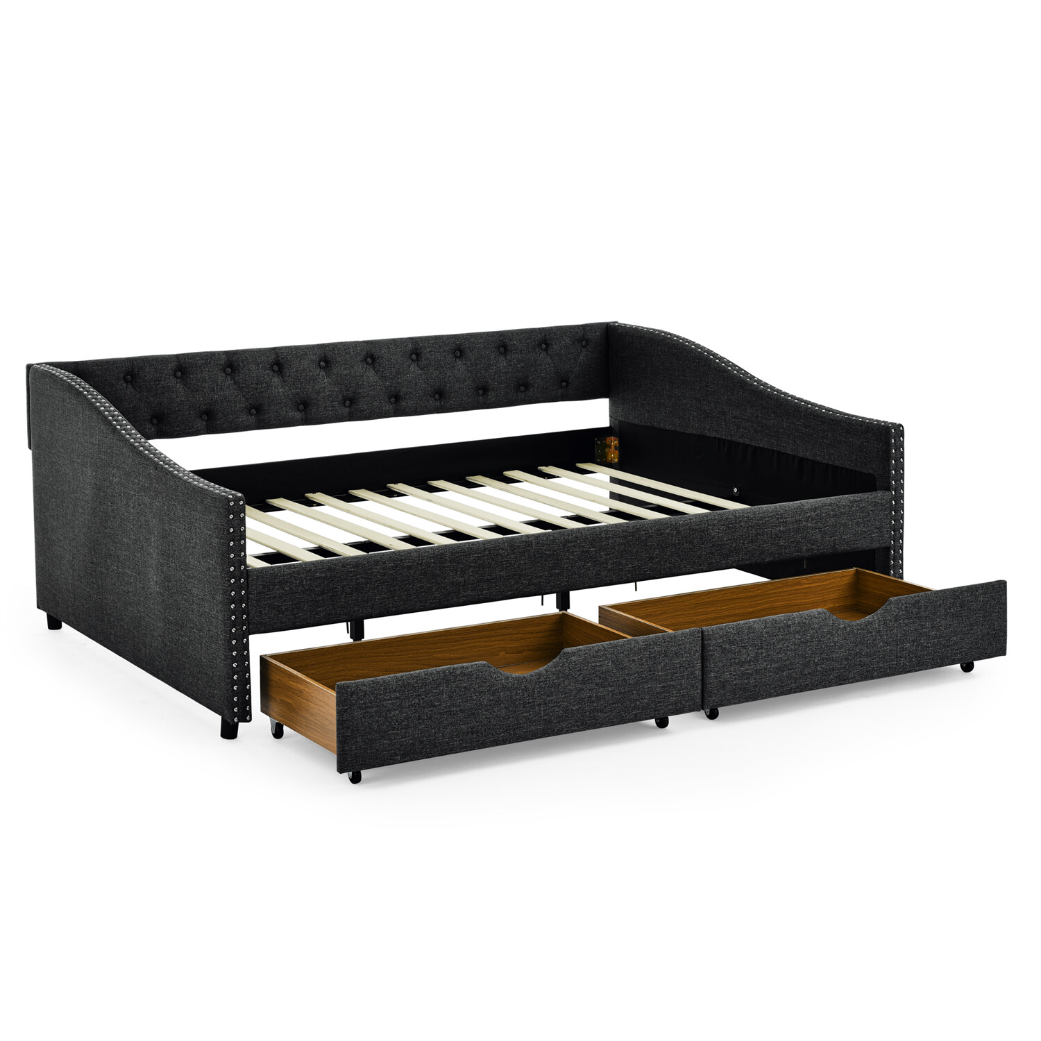 Full Size Daybed Upholstered Bed Frame Sofa Bed with 2 Storage Drawer US