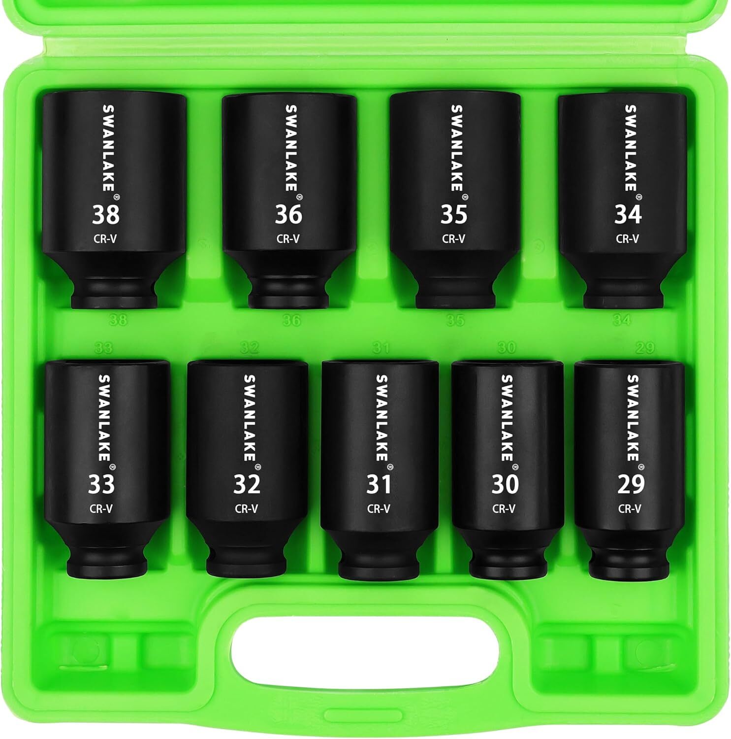 Juego de 9 dados de impacto métricos de 1/2", para tuercas de eje de husillo..