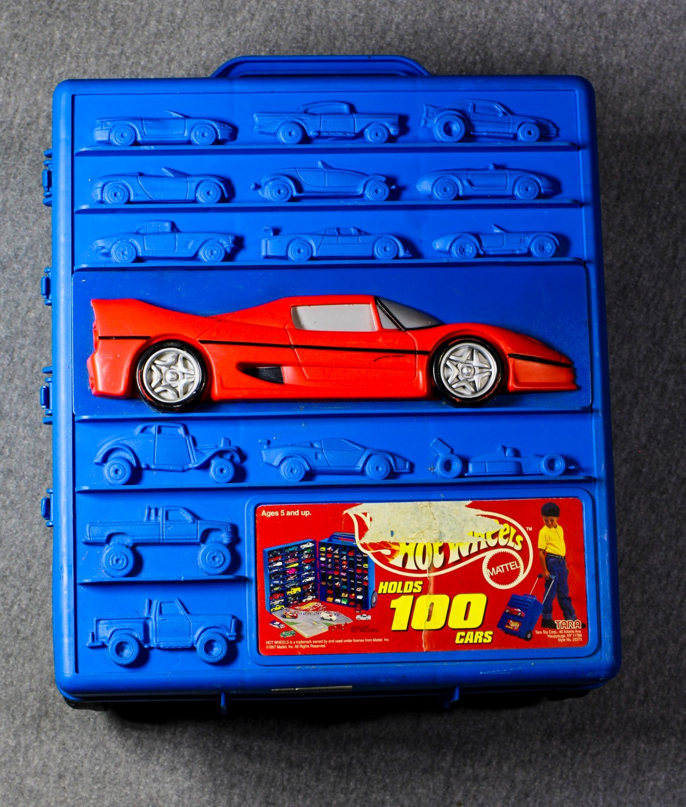 Vintage 1997 Hot Wheels 100 Car Rolling Case Tara Toy #20375 Ferrari F50 Blue