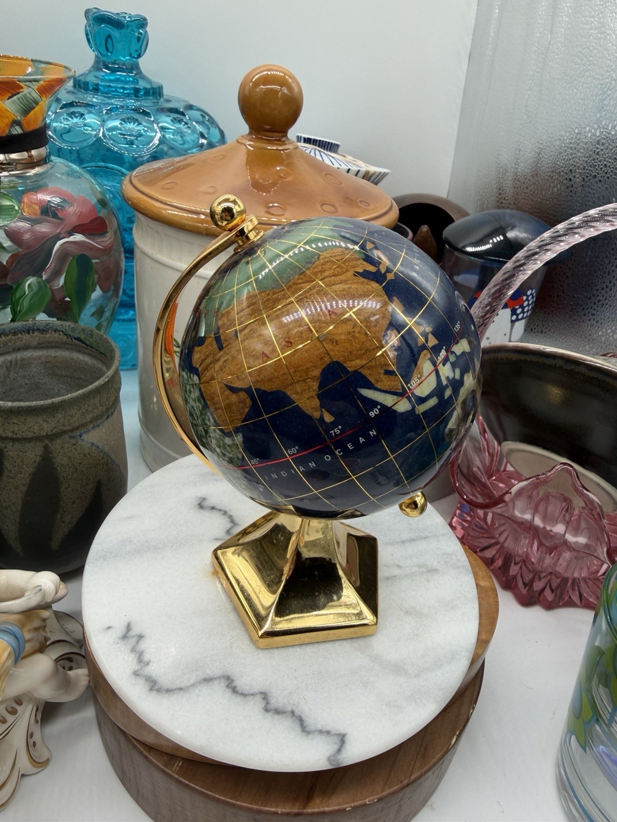 Vintage Tabletop Globe Blue Lapis Gemstone 5.5 inches in Height