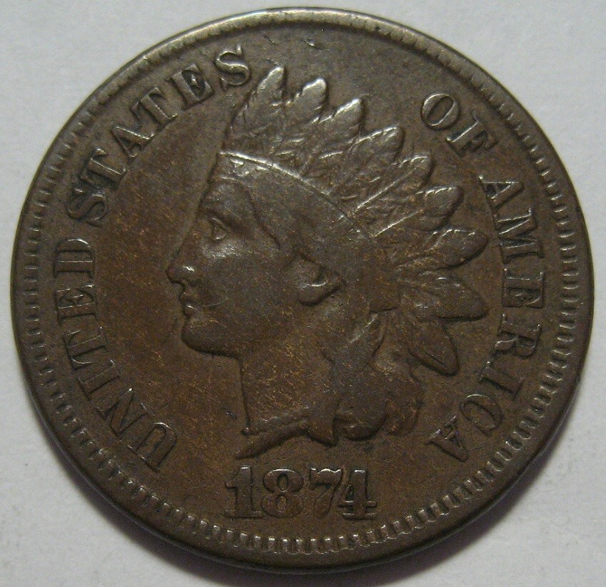 = 1874 FINE+ INDIAN Cent, Nice Details & EYE Appeal, FREE Shipping