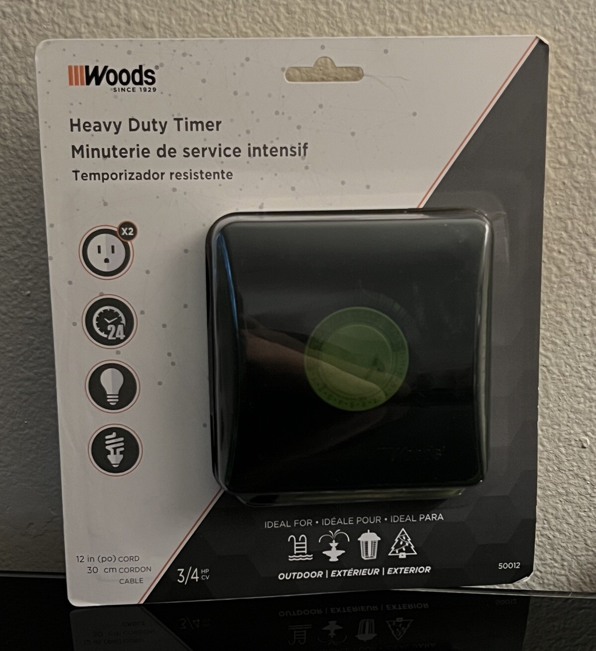 WOODS 50012WD Outdoor HEAVY DUTY Plug-In Timer 2 GROUNDED Outlets - NEW