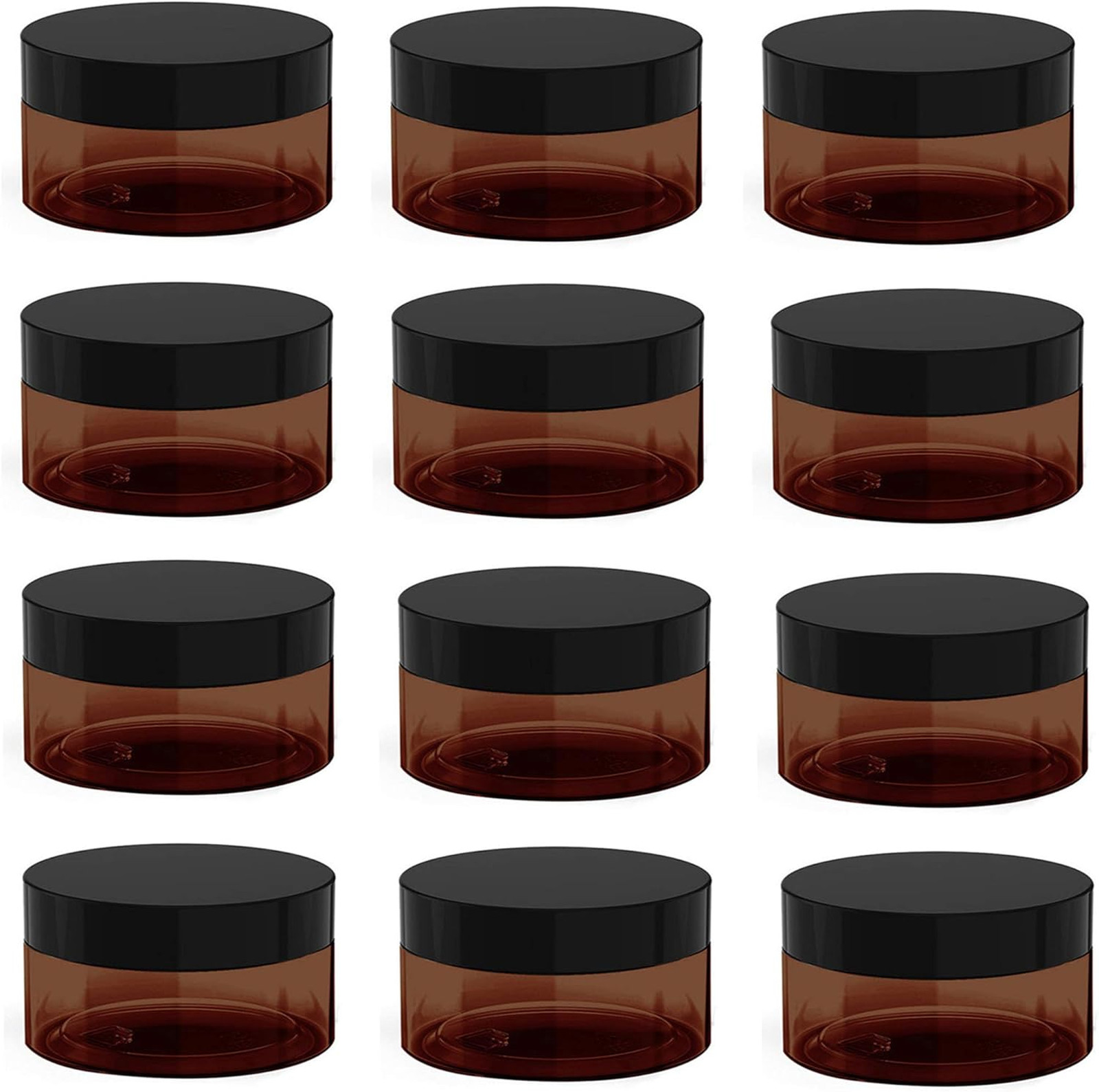 Plastic Cosmetic Jars 4 oz Amber PET for Lotion Ointment Travel 12 Pcs