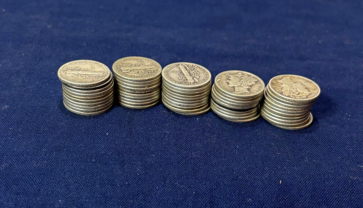 90% Silver Mercury Dime Roll 50 Dimes $5 Face