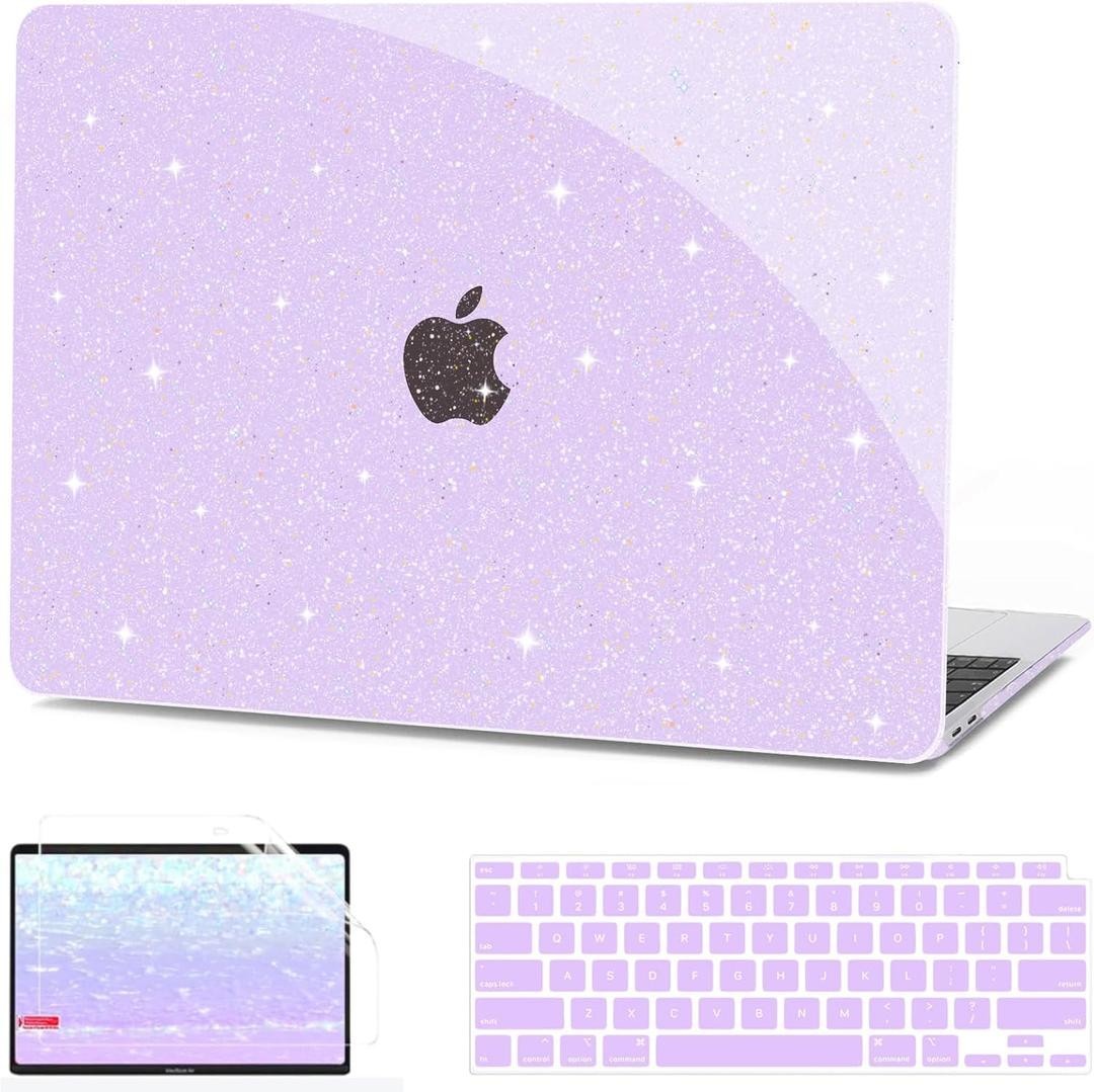 MacBook Air 13” Case 2018–2022 M1 A2337 A2179 A1932 Glitter Purple w/ Accessorie