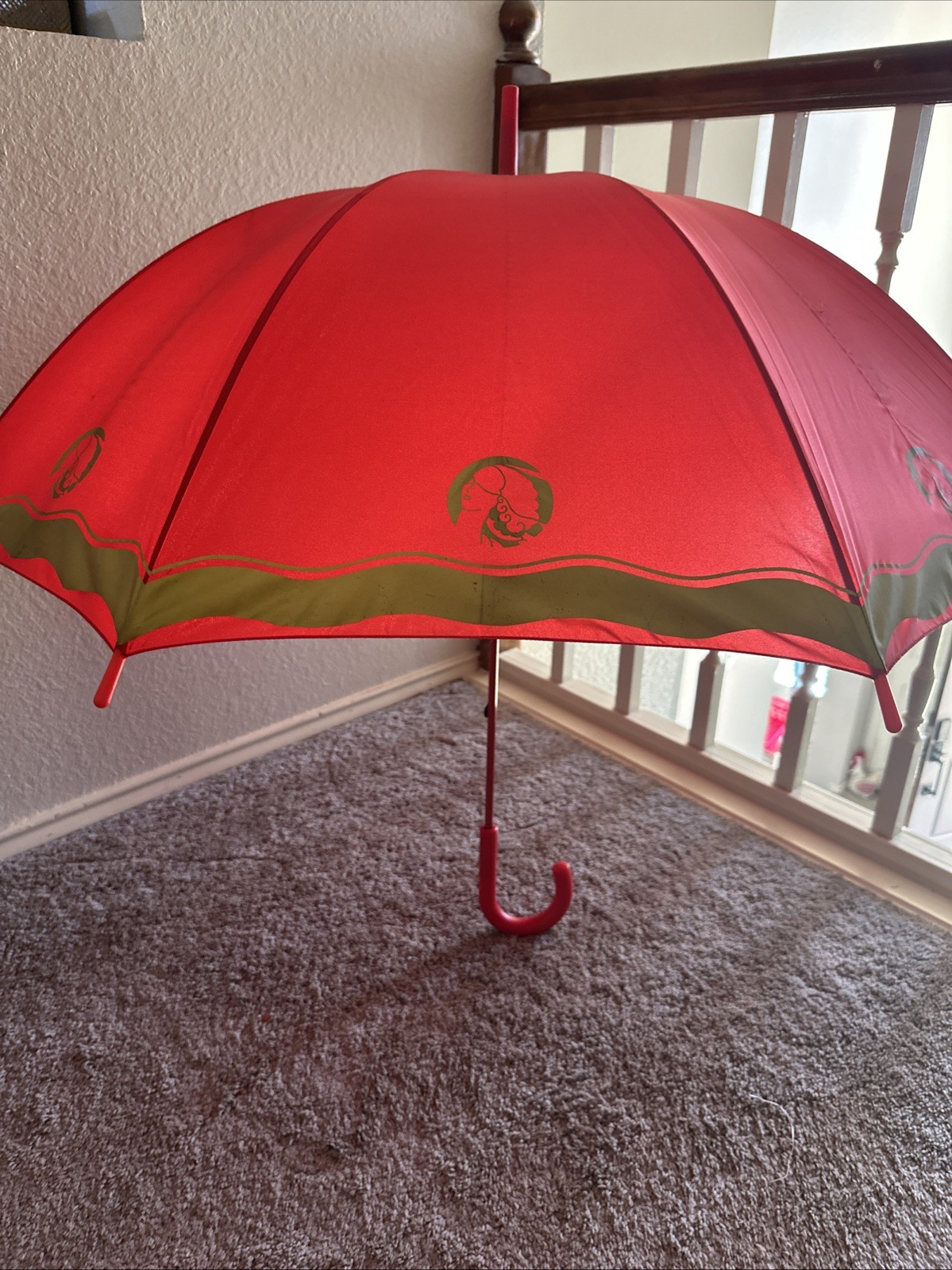 Rare 80’s Estée Lauder Red Gold Winter Wonder Canopy XL Promo Cane Umbrella