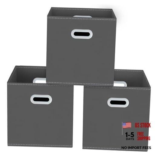 Yunkeeeper storage bins Cubes, Fabric Cube Organizer with Handle, 3 Pack Gray