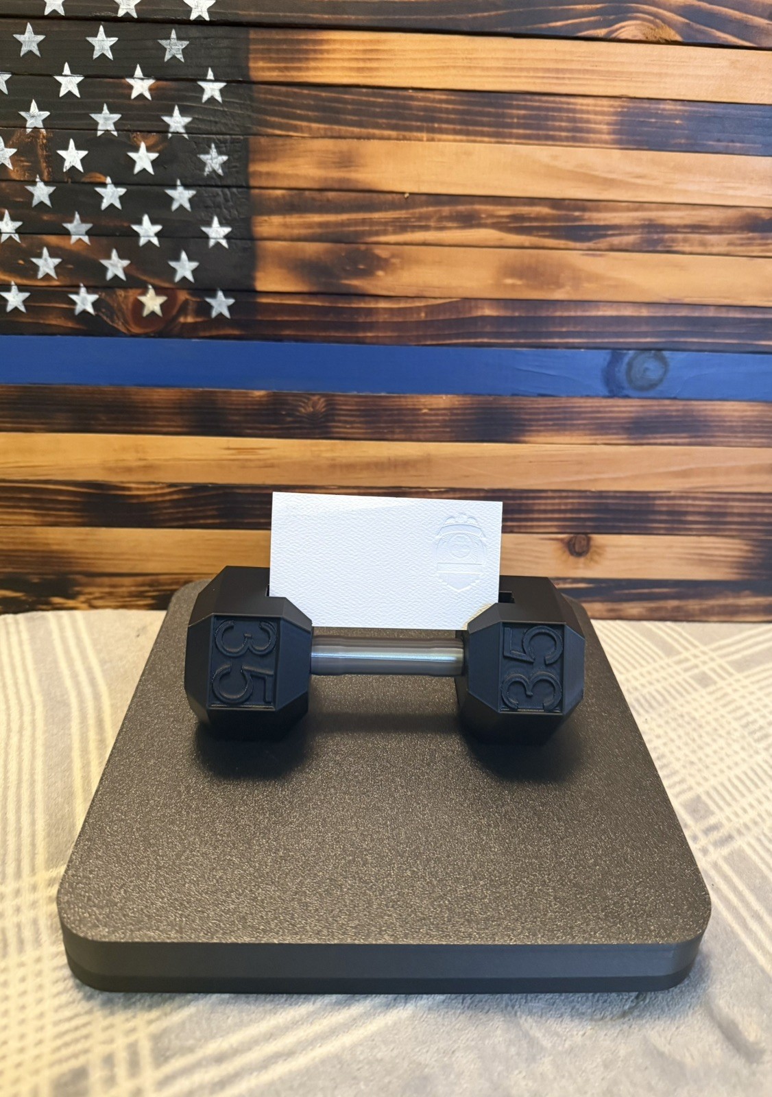 Dumbbell Weight Business Card Holder - Gym Gift Fitness Trainer Desk Accessory