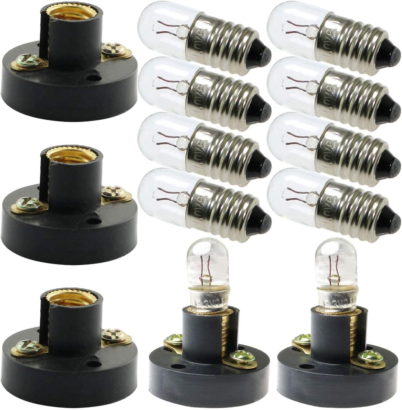 MEETOOT Set of 10Pcs Screw Mini Bulb 6.3V and 5Pcs E10 Mini Bulb Holder Black Pl