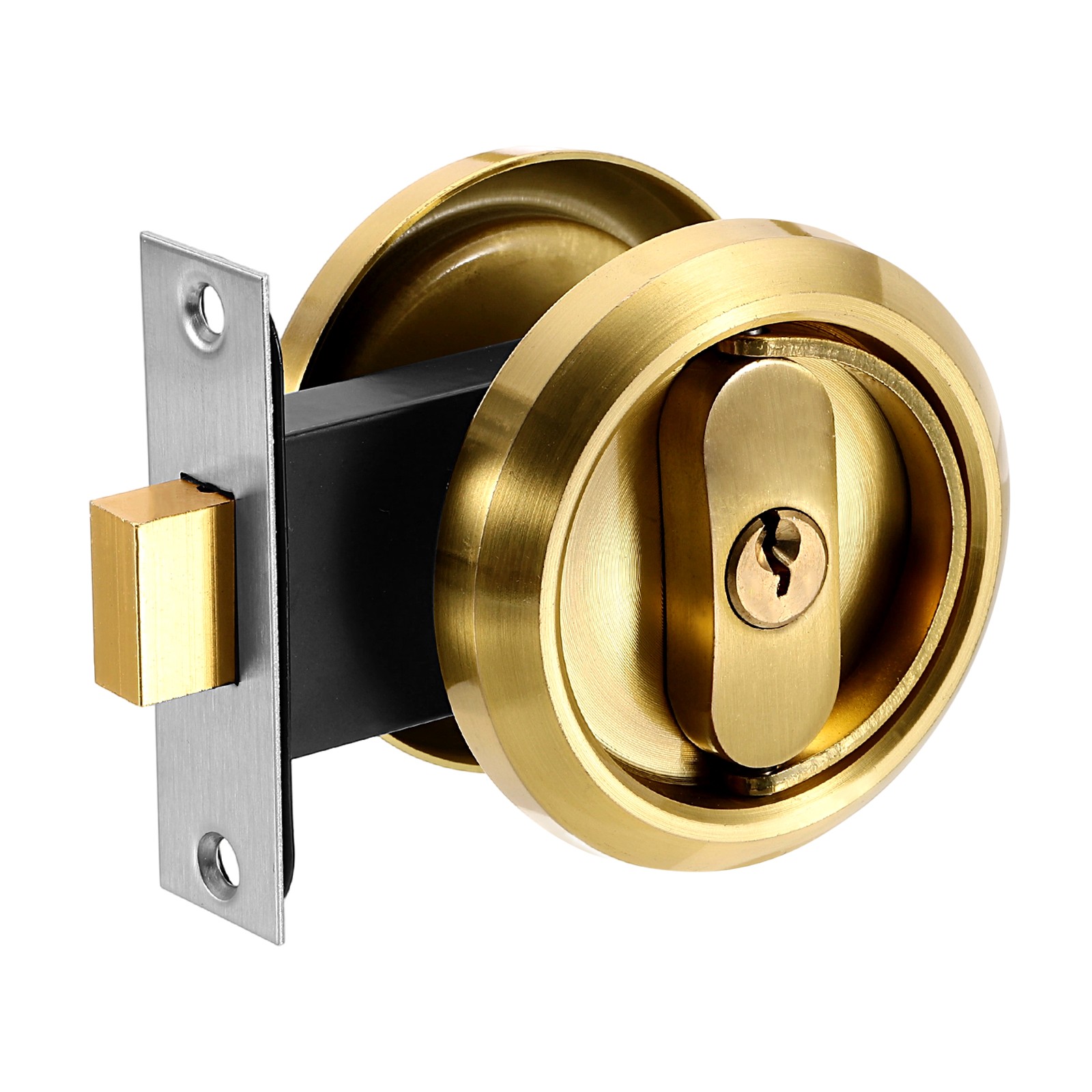 Round Recessed Door Lock Stainless Steel Pocket Door Lock with Key Gold