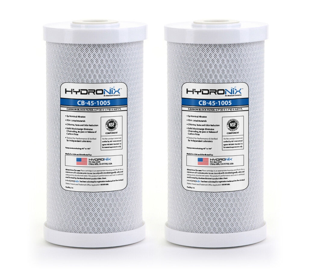 Hydronix 2 Pack CB-45-1005 Whole House, Hydroponics Carbon Block Water Filters