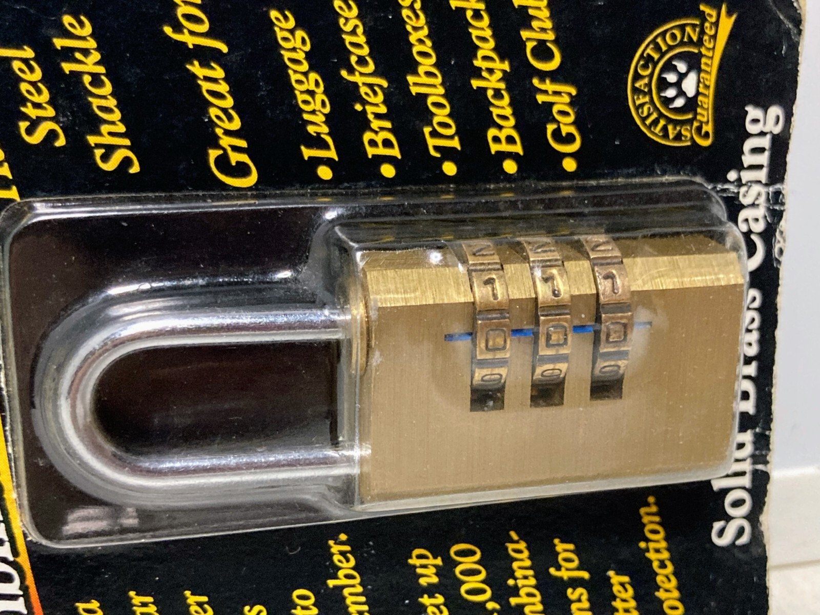 Resettable 3 Dial Combination Lock 3/4" Solid Brass Casing Harden Steel Shackle