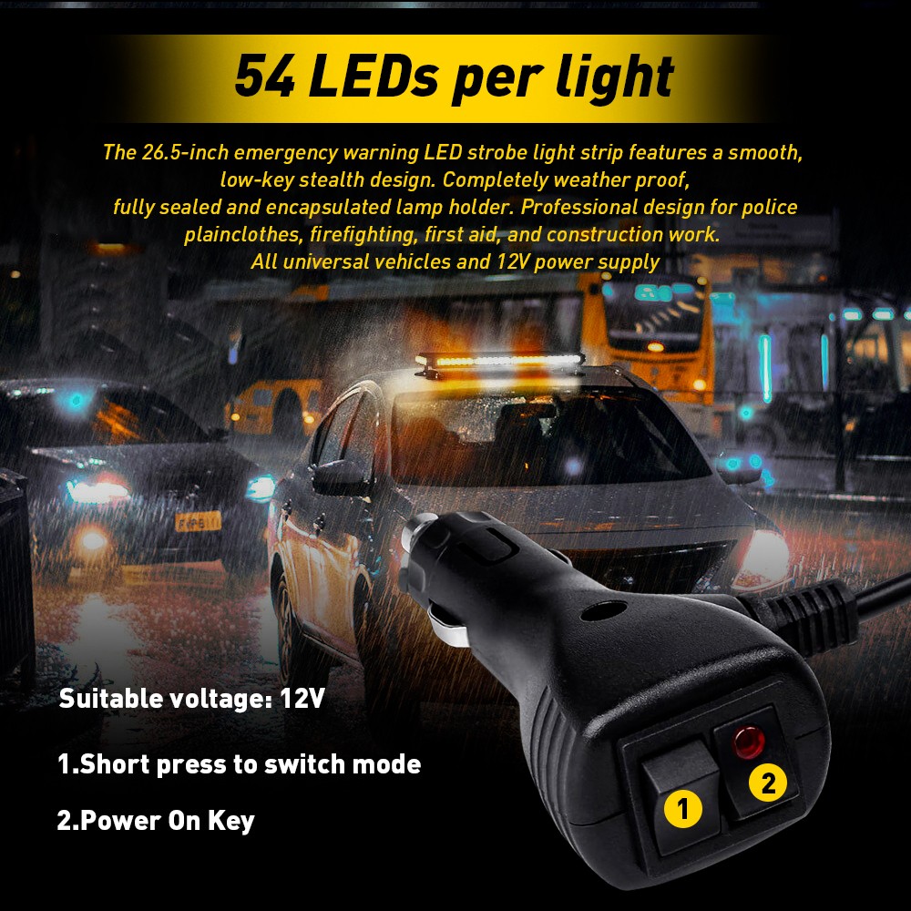 Flashing LED Lights Emergency Bar Rooftop Double Side Strobe Warning White Amber