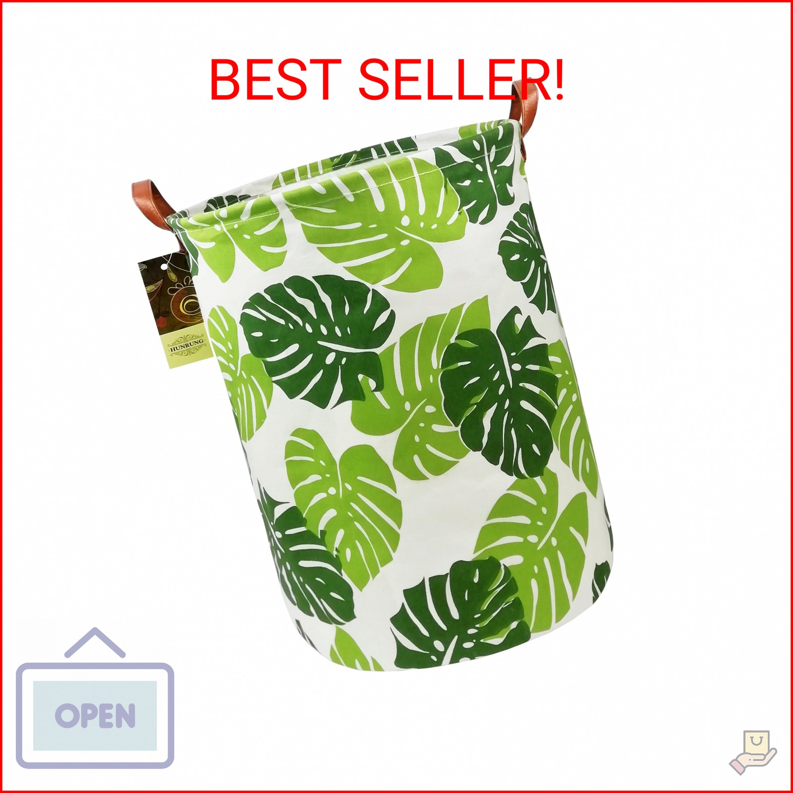 HUNRUNG Collapsible Fabric Storage Basket, Waterproof Laundry Hamper with Handle