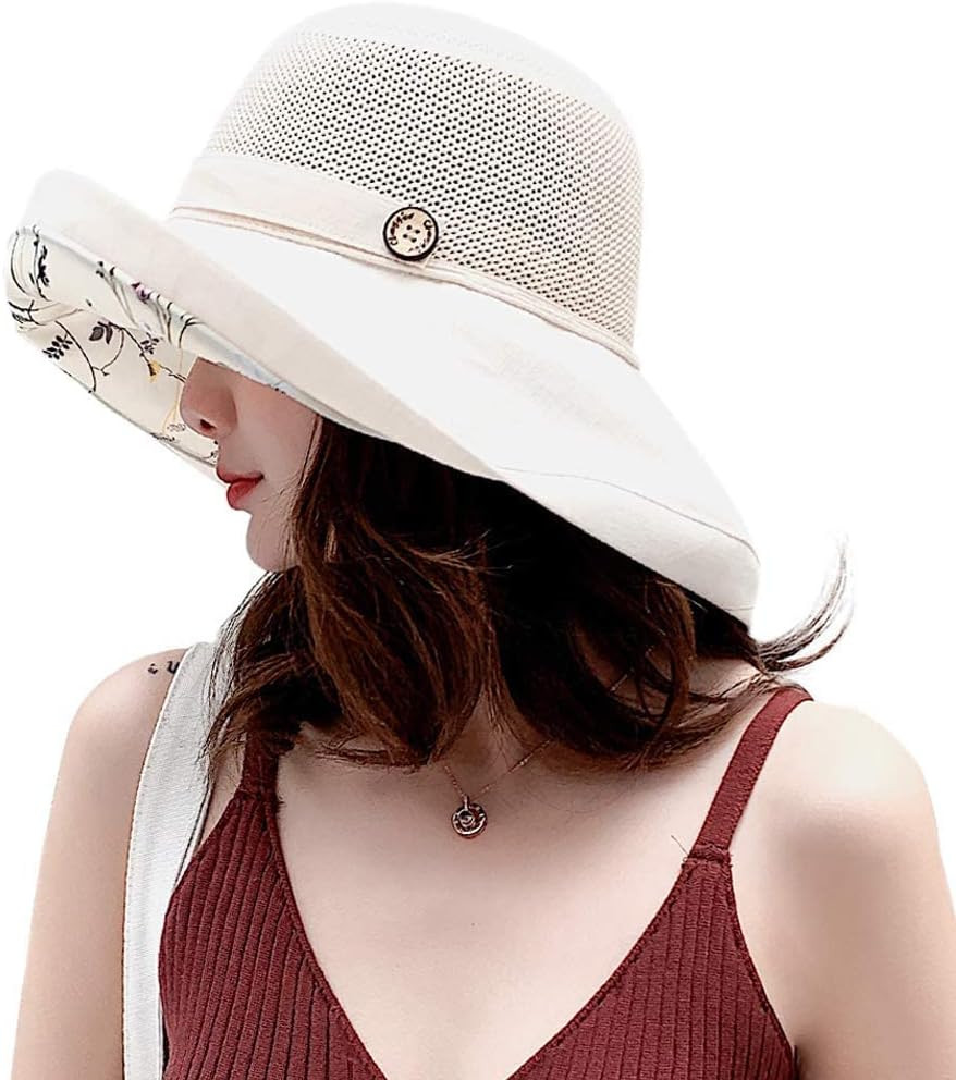 Mesh-Sun-Hats Women's-Foldable-Fishing-Hat Wide-Brim Summer Outdoor UV-Protectio