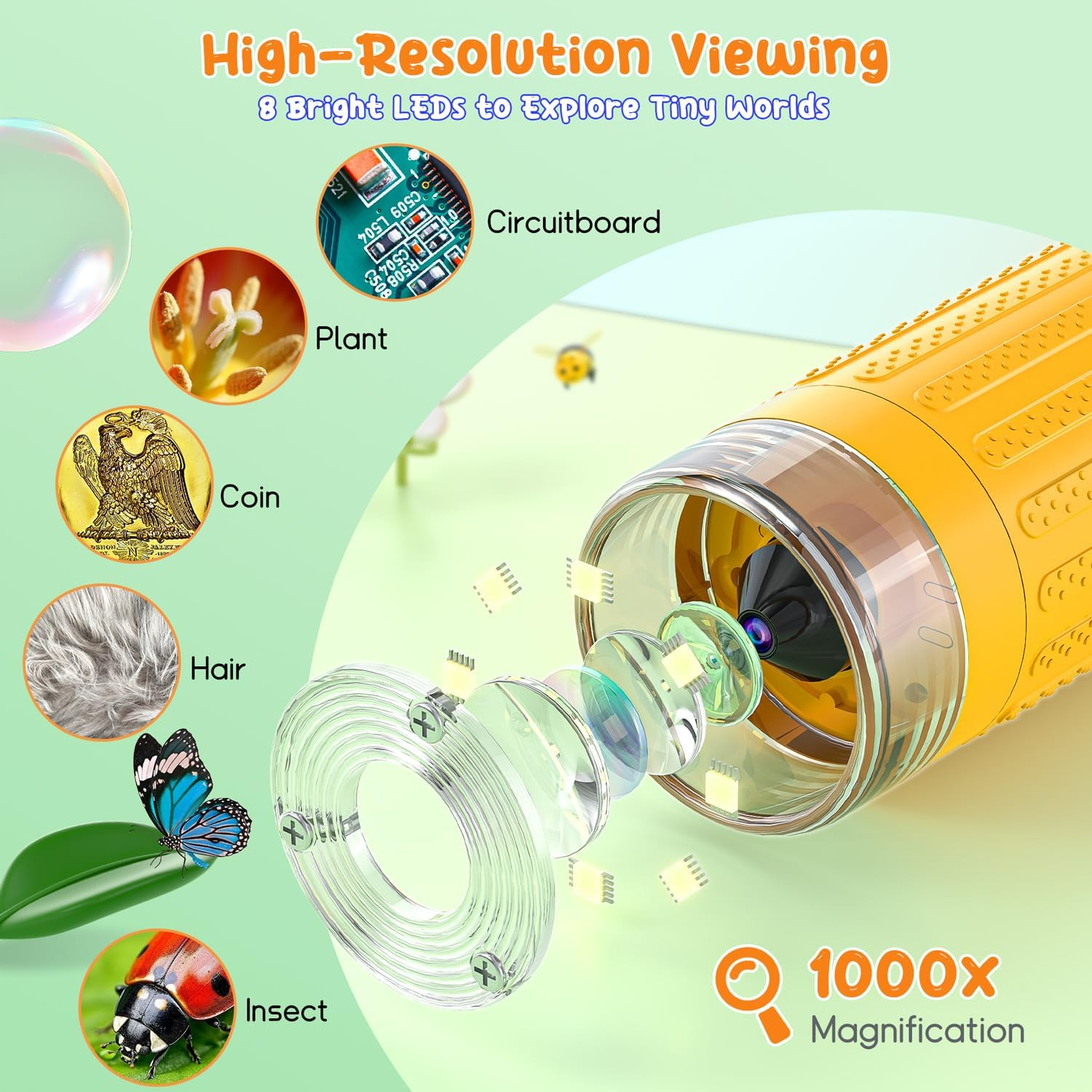 SKYBASIC Digital Microscope for Kids, 3" Screen 1000X Handheld Microscope HD Poc
