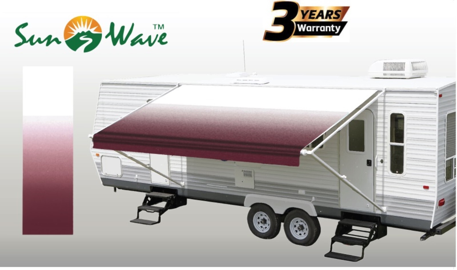 SunWave RV Awning Replacement Fabric 16' (Actual Width 15'2") Burgundy Fade