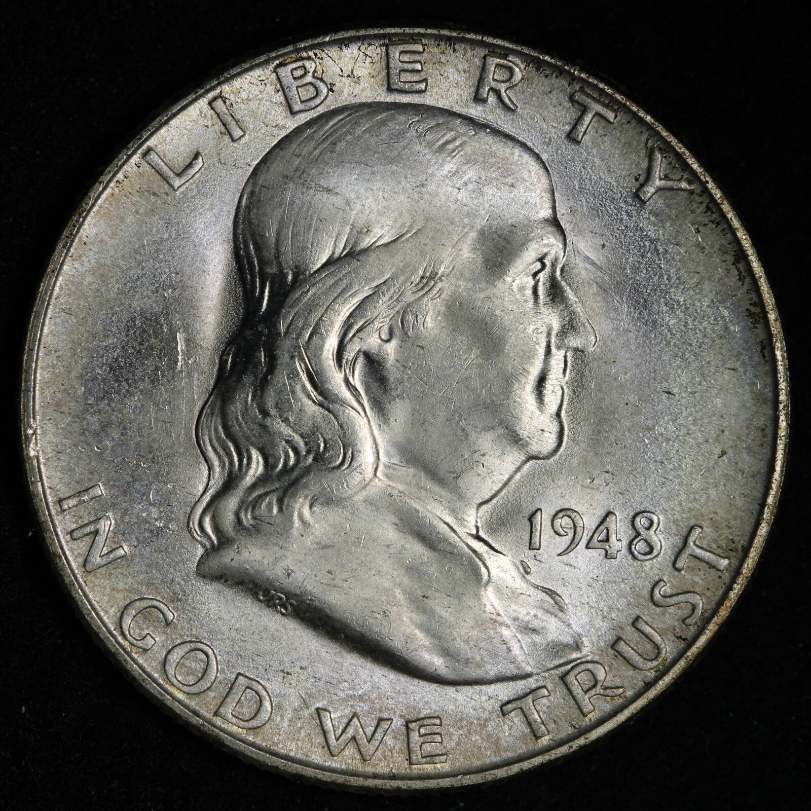1948-D Franklin Silver Half Dollar BU *UNCIRCULATED MS MINT SET TONING E310 RSNK