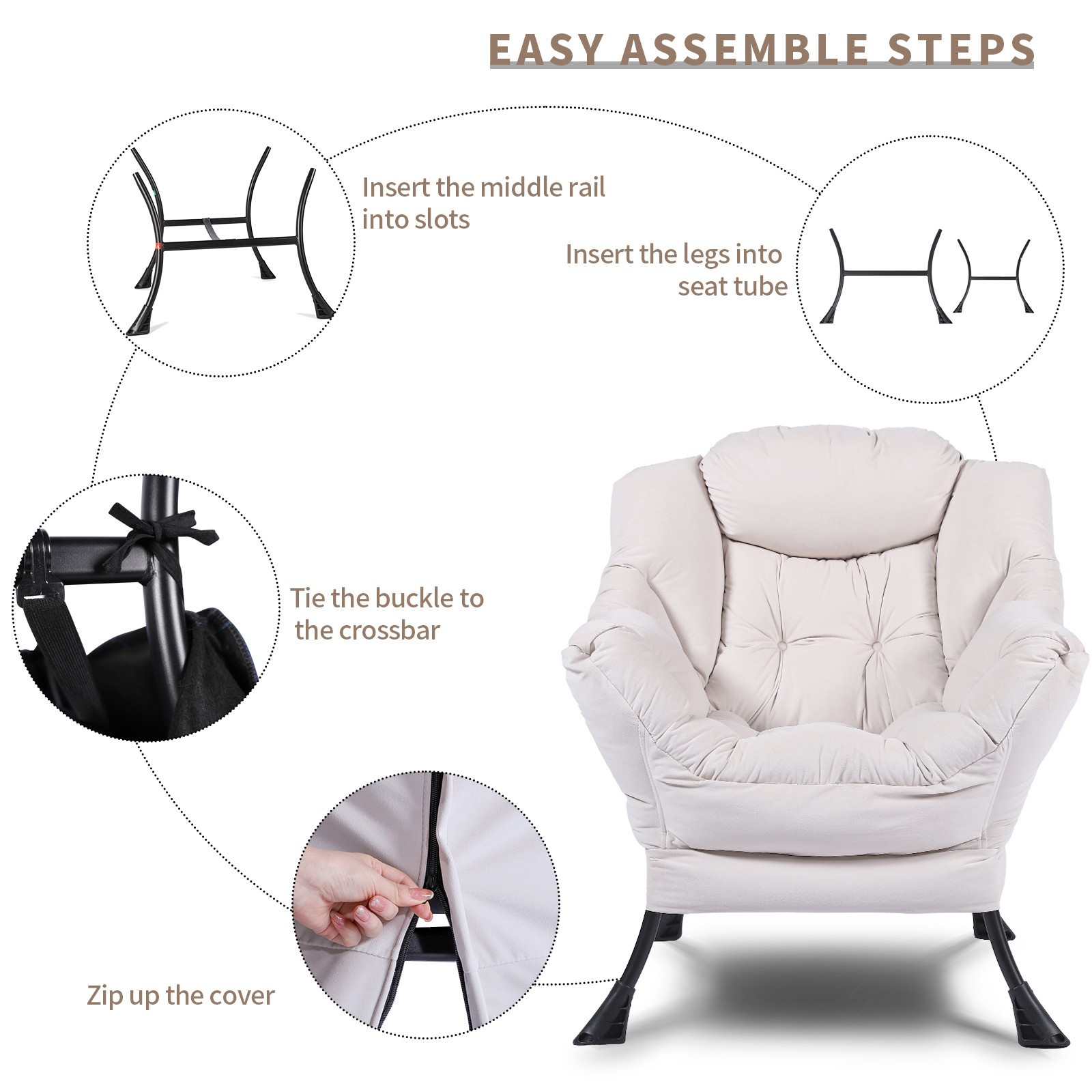 Modern Lazy Chair Lounge Accent Chair with Armrests Comfy Leisure Sofa Armchair
