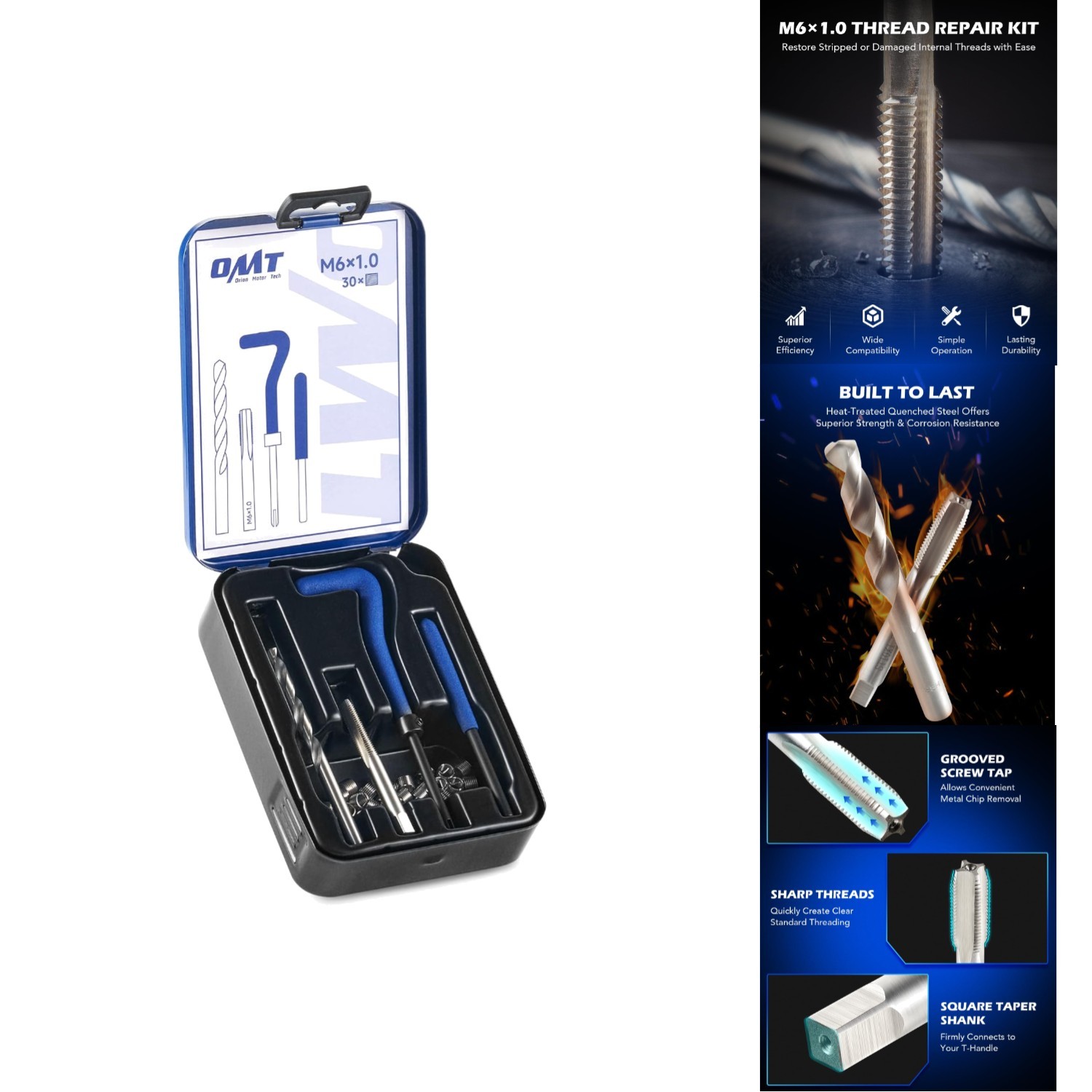 M6x1.0 Metric Thread Repair Kit Helicoil Restorer Tool HSS Drill Tap 30 Inserts