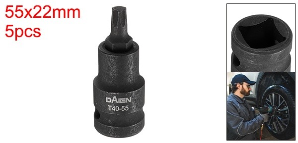 5pcs T40 Torx Bit Socket 55mm Length 1/2" Square Extension Impact Bit Black