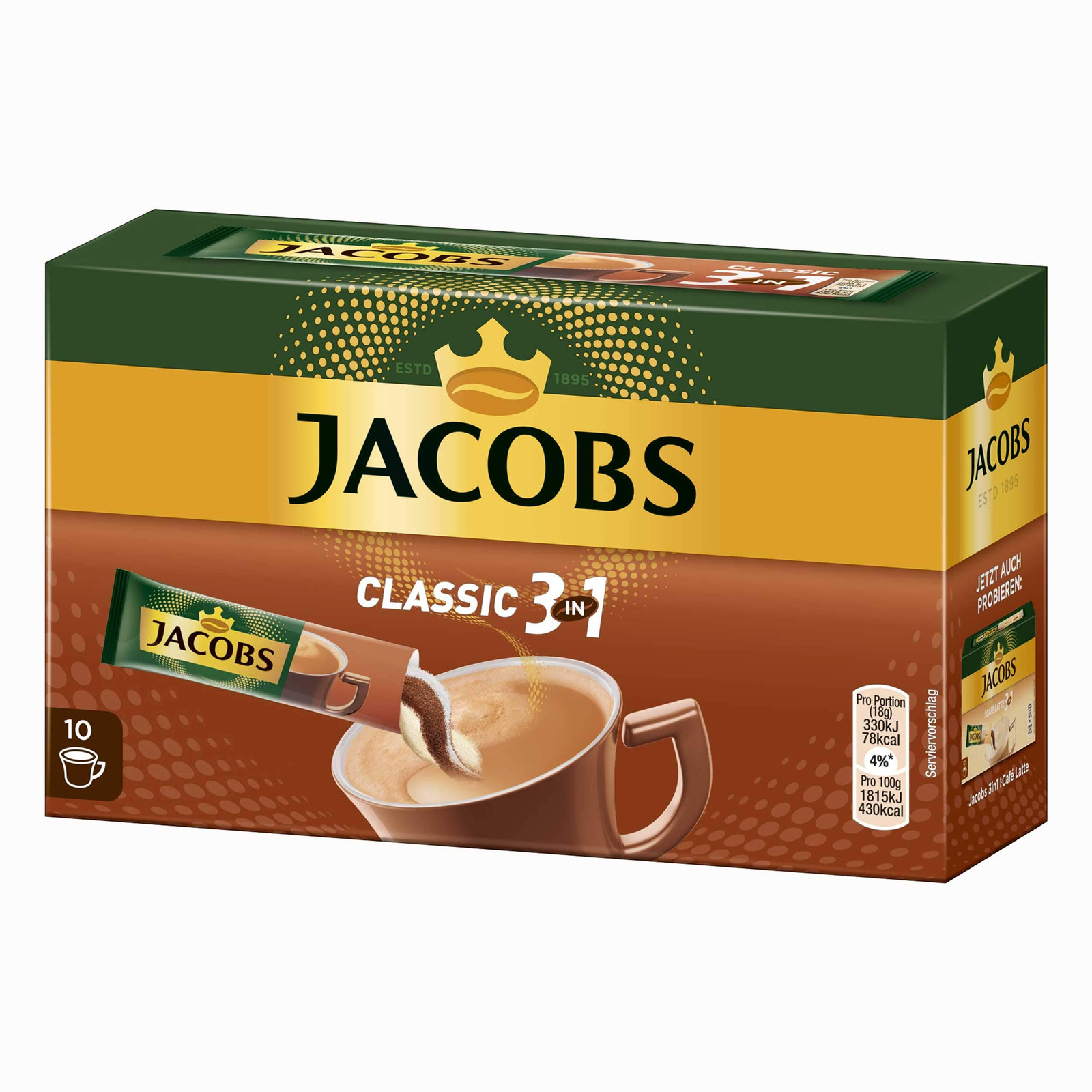 Jacobs 3in1 Coffee Sticks Classic 10 Count Instant Travel Coffee Pack