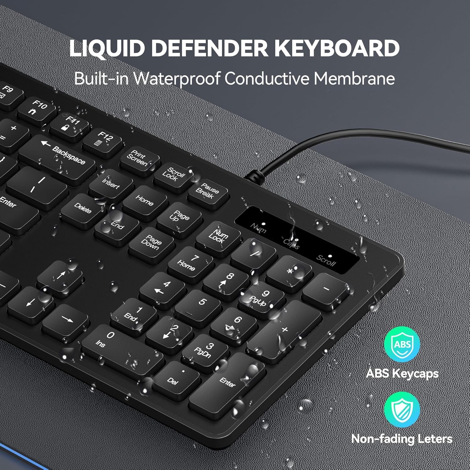 Quiet Full-Size USB Keyboard – Silent Membrane, 104 Keys