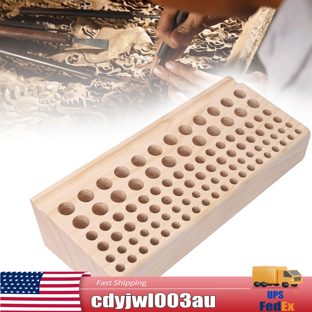 98 Slots Leather DIY Craft Wood Tool Wooden Rack Stamp Holder Organizer US STOCK
