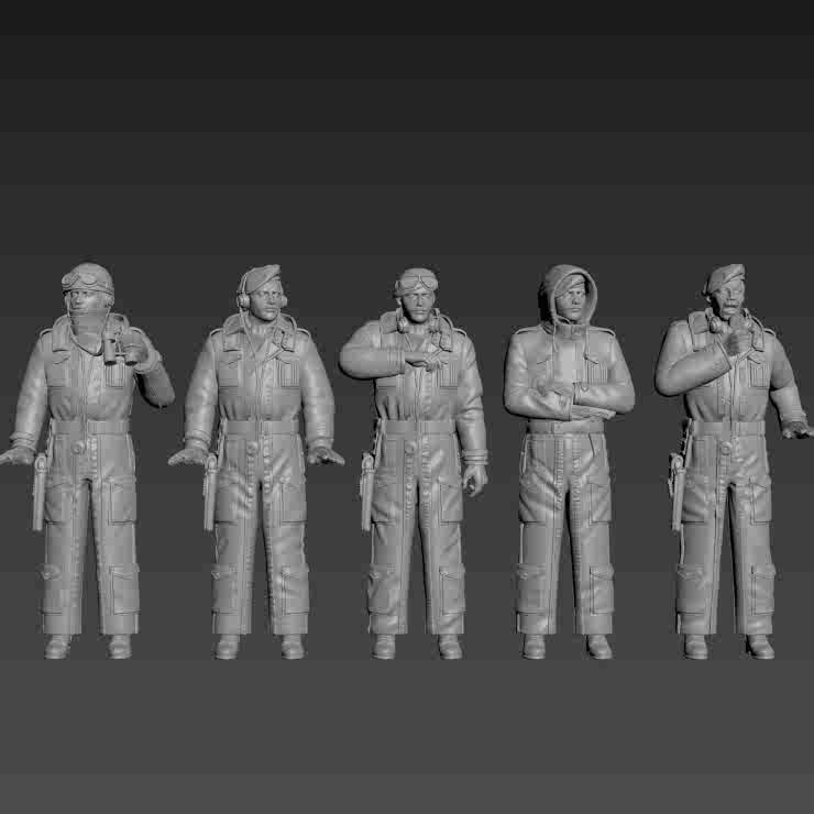 3D Printed 1/72/64/48 WW2 British 5-Man Winter Tank Crew Unpainted Model