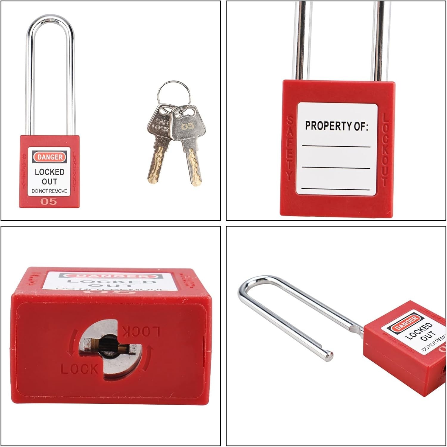 RealPlus Lockout Tagout Locks Set - 10 Red Lockout Locks Keyed Different