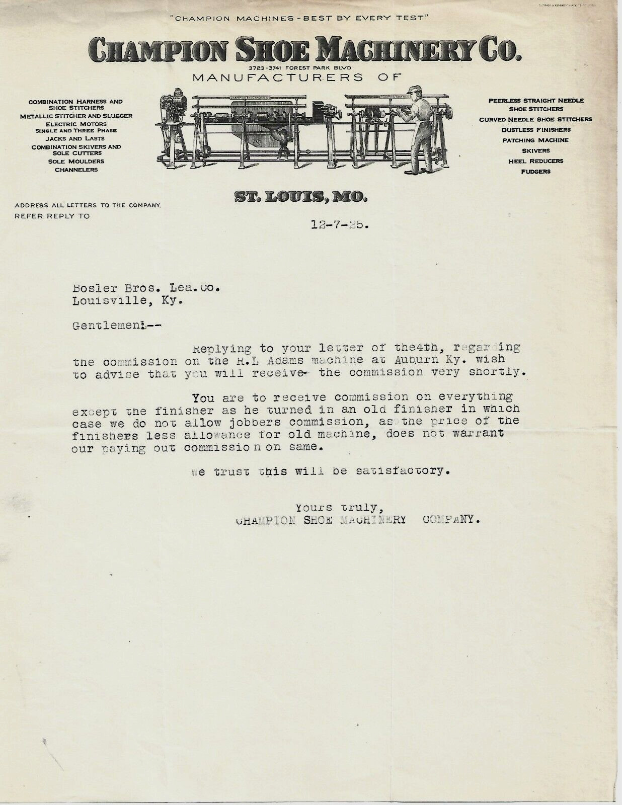 4 LOT~1920's CHAMPION SHOE MACHINERY LETTERHEAD~ST. LOUIS, MO~SHOE REPAIR/MFG