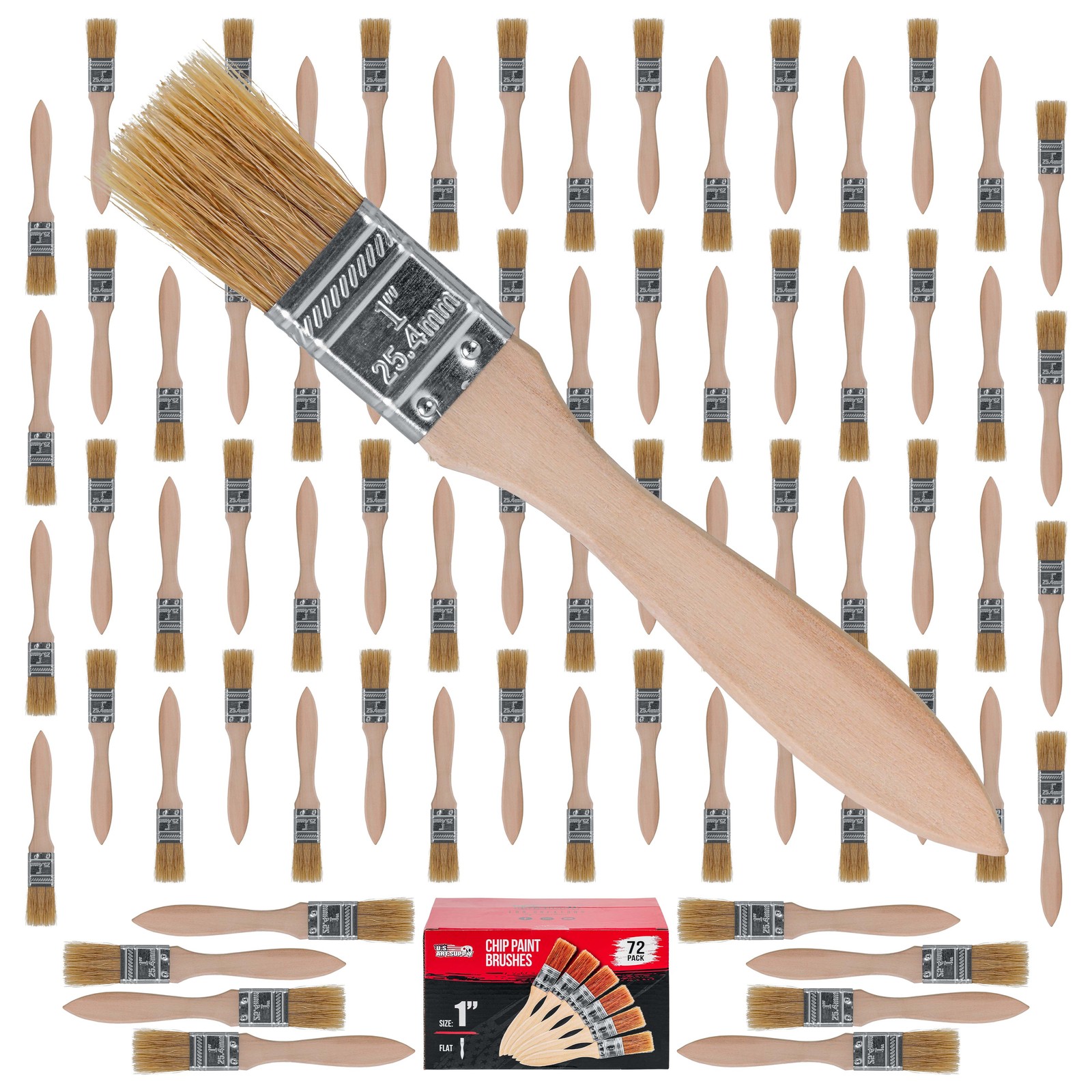 72 Pack - 1" Chip Paint Brushes Stain Glue Adhesive Touchup - 1 Inch Lot of 72