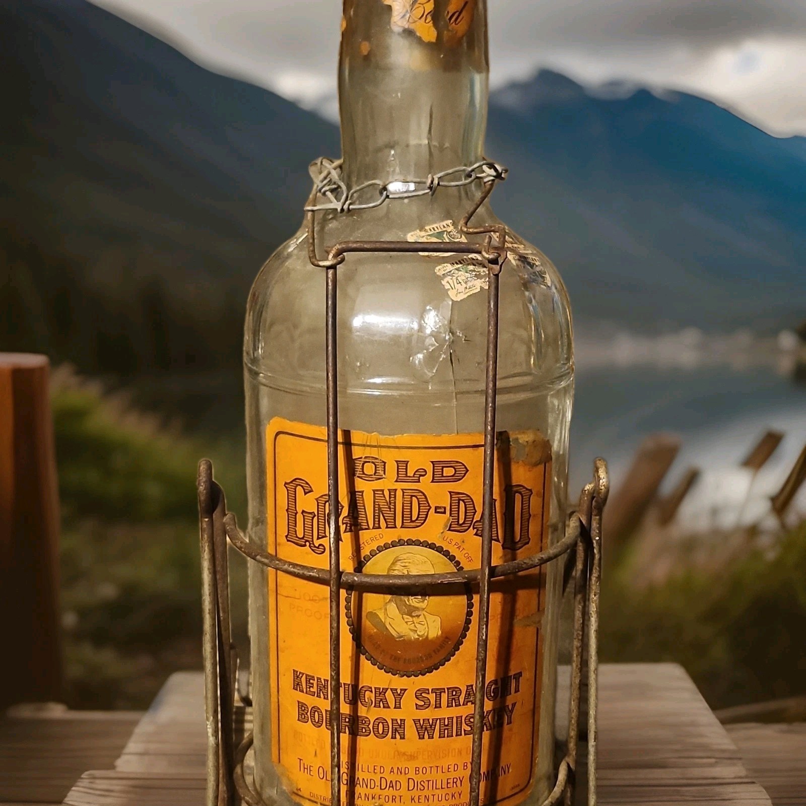 Old Grand-Dad Kentucky Bourbon Whiskey Quart Bottle with Vintage Tax Stamps