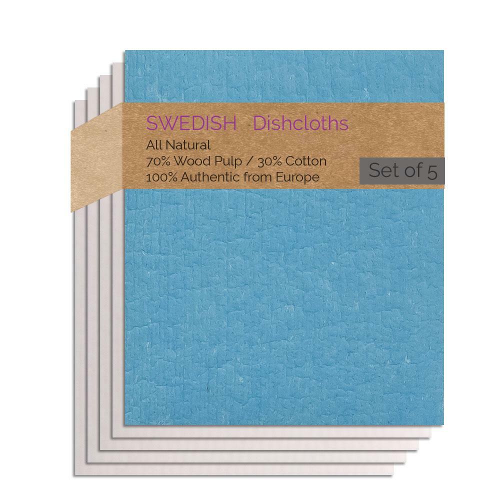 Swedish Dishcloths 5 Pack (1 Blue, 4 Natural) Combo TNNNN Paper Towel Repla