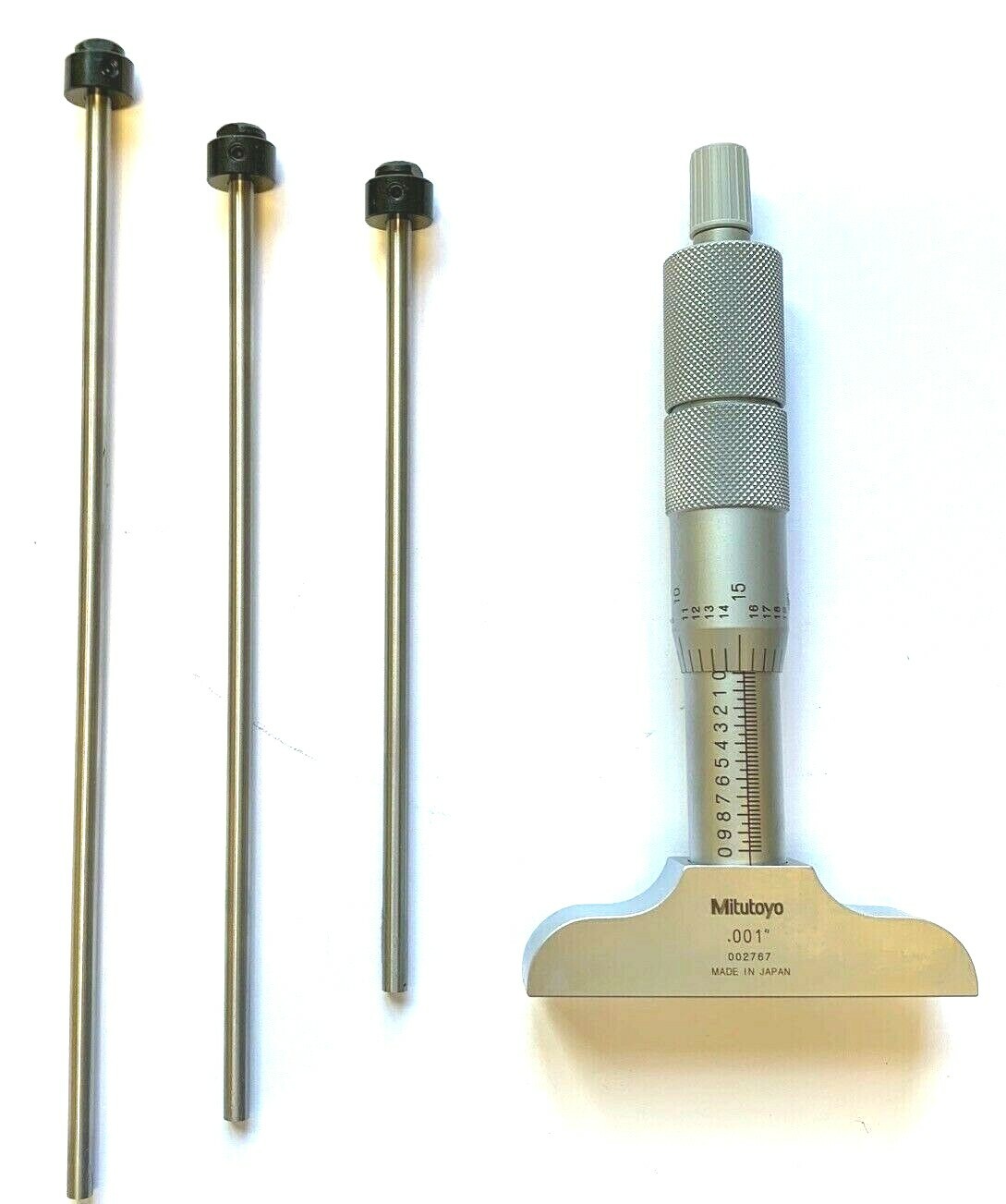 Mitutoyo 129-127, 0 - 4" X .001" Depth Micrometer, 2-1/2" Base