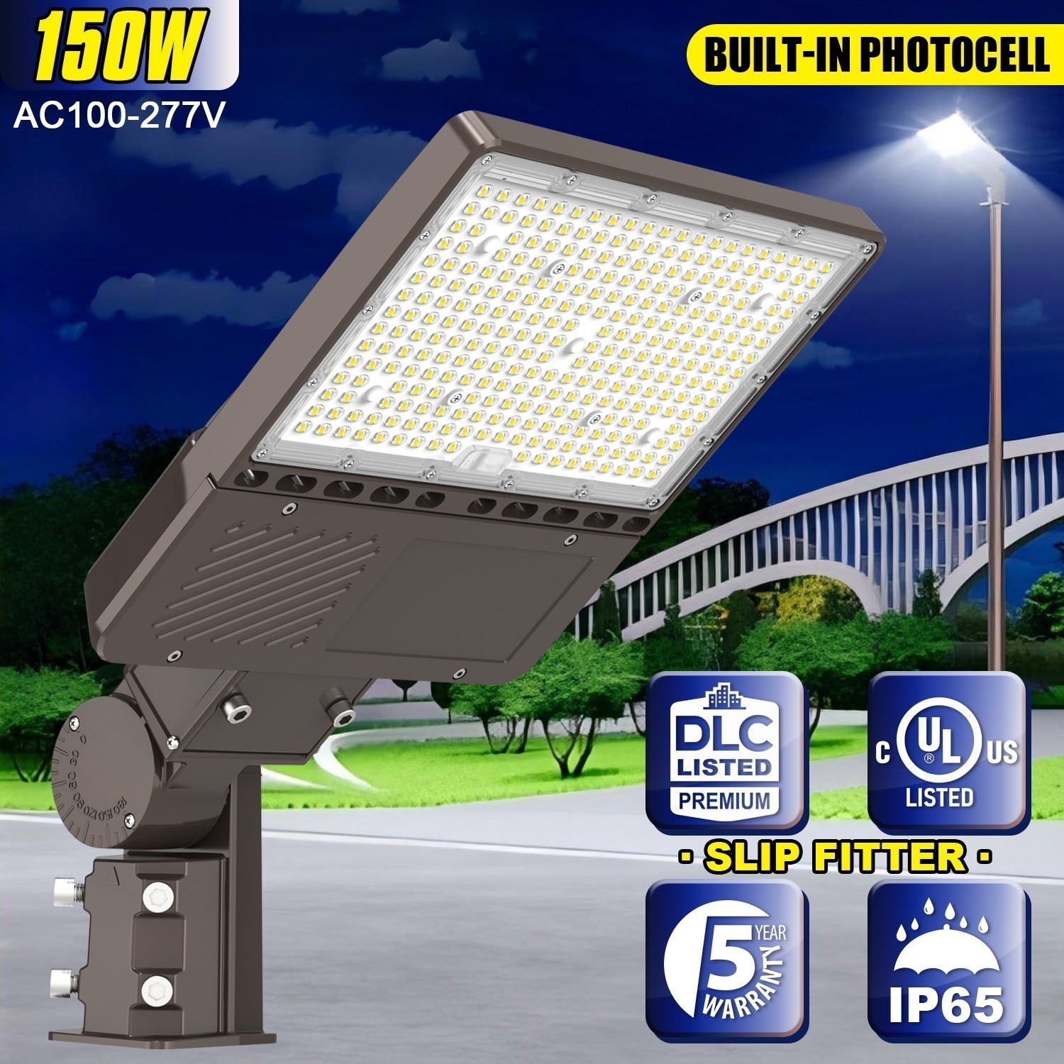 150W LED Parking Lot Lights Street Light Shoebox Pole Light Fixture Dusk-to-Dawn