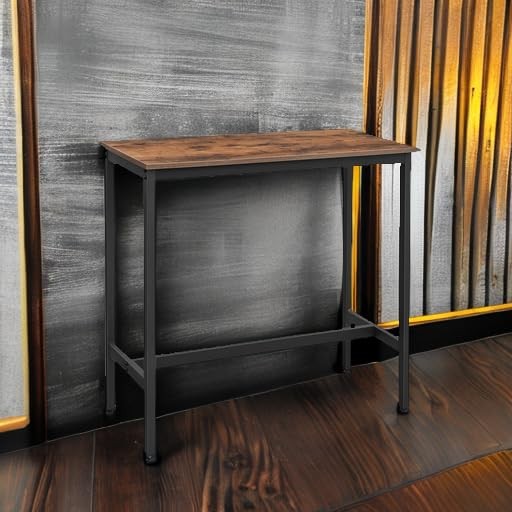 Industrial Narrow Bar Table Rustic Brown Metal Frame