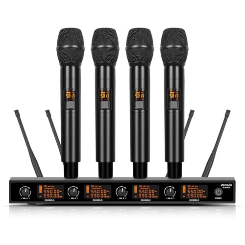 Wireless Microphone System, 4 Channels UHF Metal Cordless Handheld BLM404