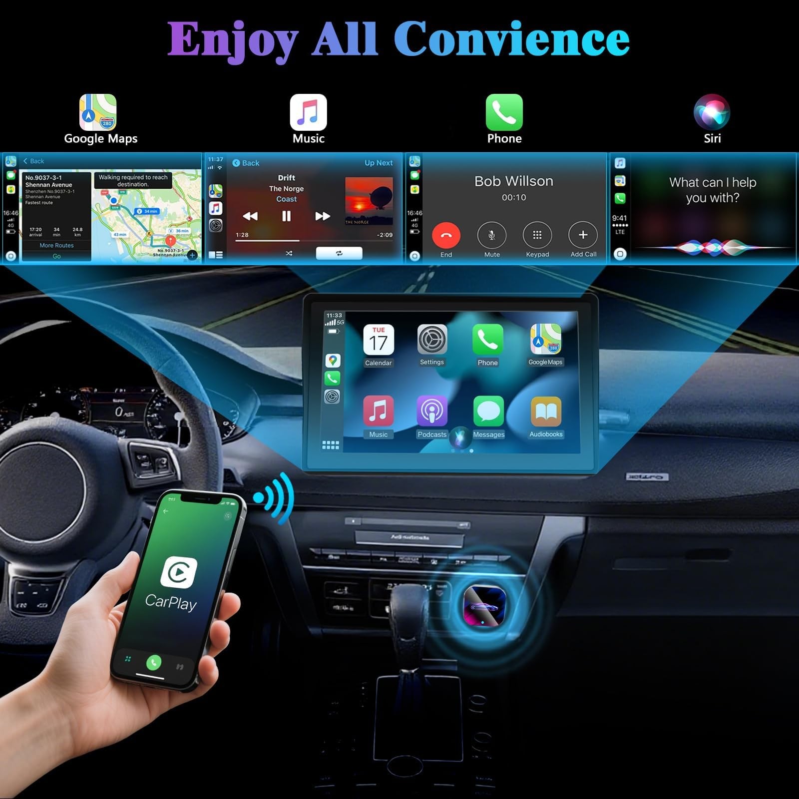 2026 Wireless CarPlay Adapter Upgrade Wired to Wireless, Multicolor
