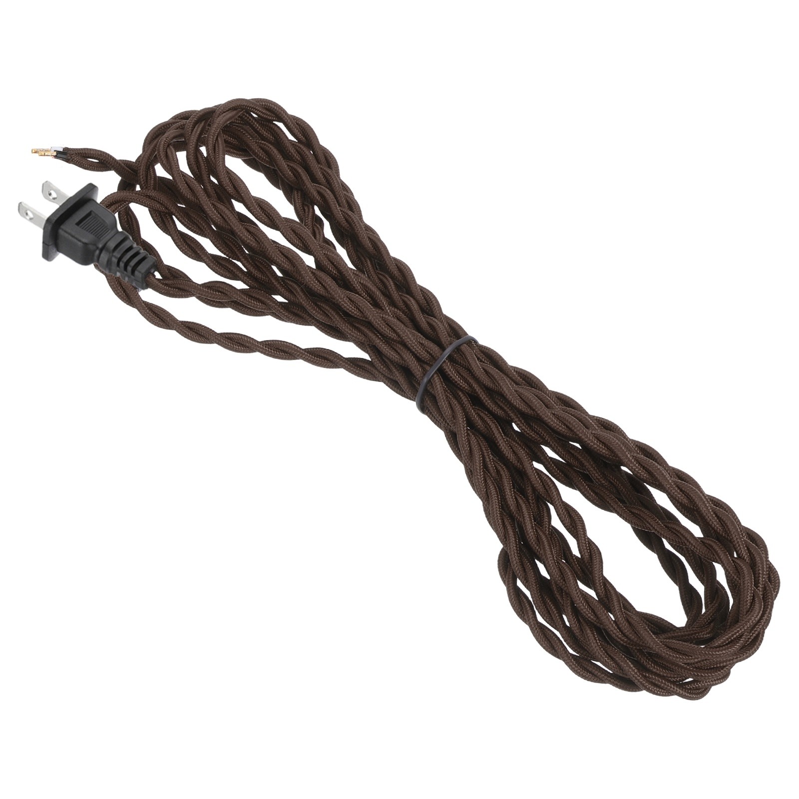 1 Pcs 15Ft 18/2 Twisted Cloth Lamp Cord with Plug, Brown