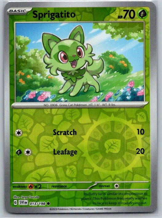 Sprigatito 013/198 Common Scarlet & Violet Pokemon Reverse Holo Near Mint