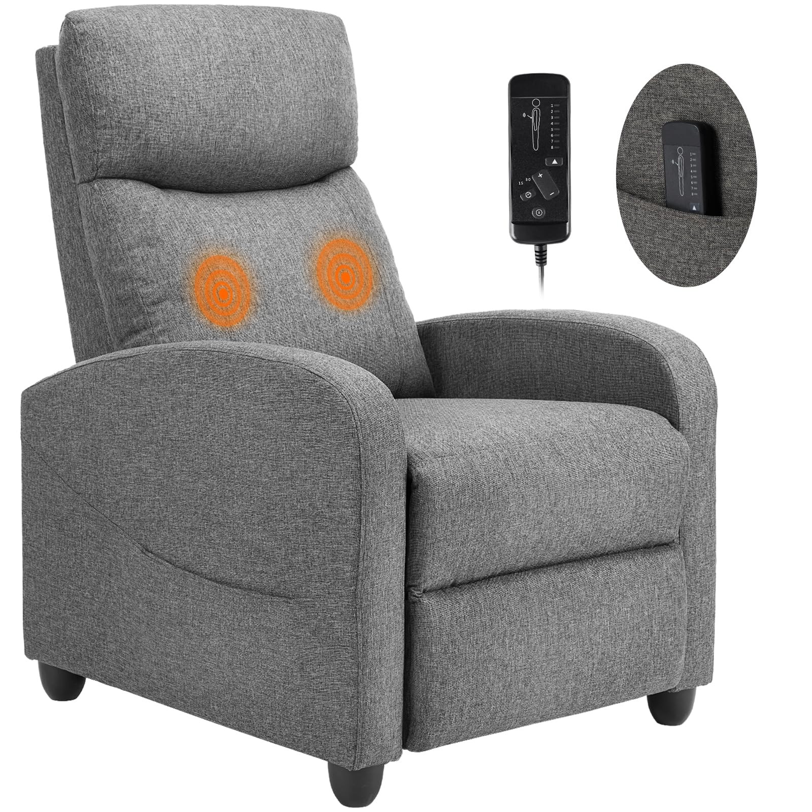 Sweetcrispy Massage Recliner Chair for Adults, 25.2"D x 29.2"W x 38.7"H, Grey