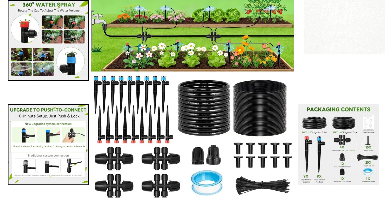 Adjustable Drip Irrigation System: 106FT Quick Connect Garden Watering Solution