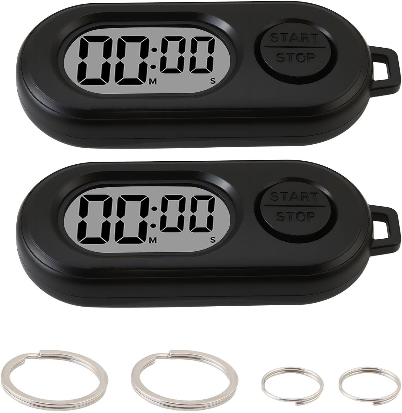 2 Pack Mini Digital Timer Keychain, Portable Countdown Timer and Stopwatch with