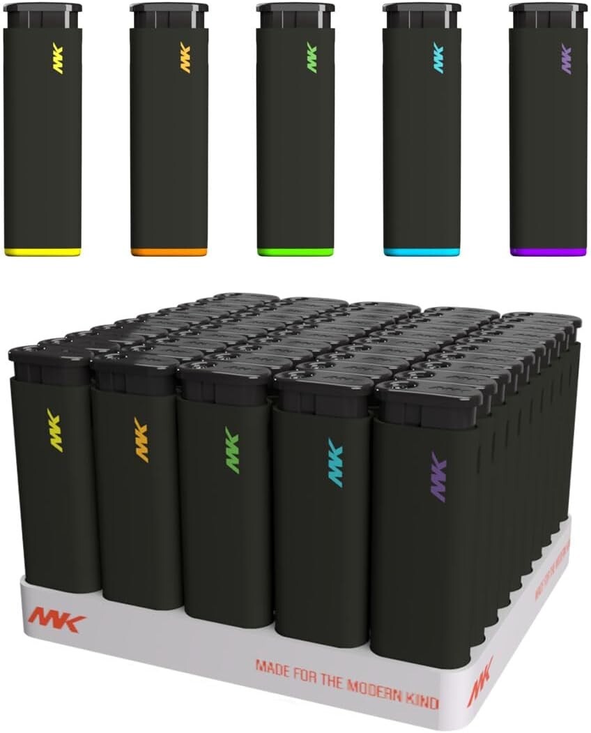 MK  PACK OF 50 Assorted Colors Jet Black Style Pocket Lighters (702003)