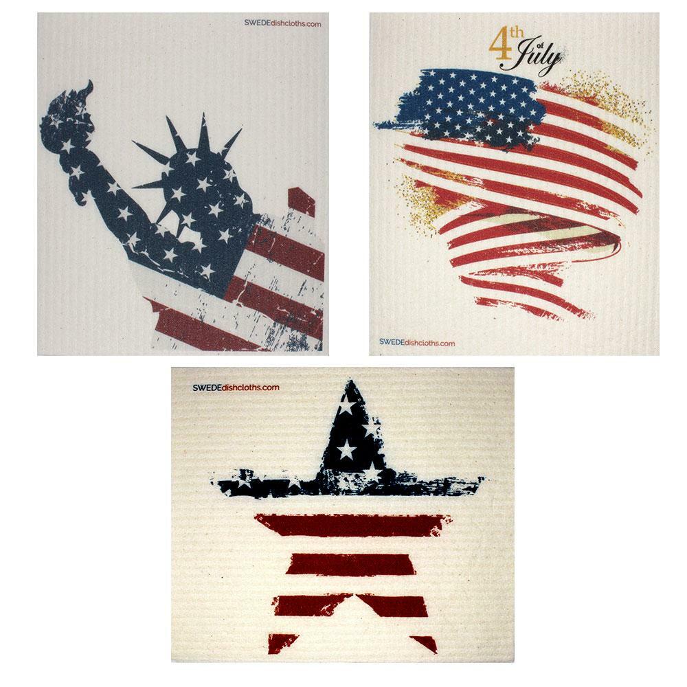 Swedish Dishcloths Patriotic Set of 3 cloths (one of each design)  Eco Friendly